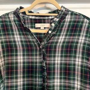 EUC Loft Flannel-like Blouse with Ruffle Neck